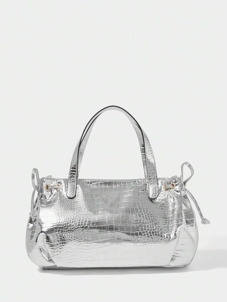 SHECARRY Bolso de mano con decoración de cremallera al estilo de motocicleta Y2K, personalizado para mujer - Plata brillante - Añade 11