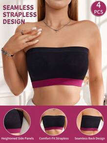 SHEIN 4pcs Contrast Marbled Pattern Fashion Women Bandeau Bras