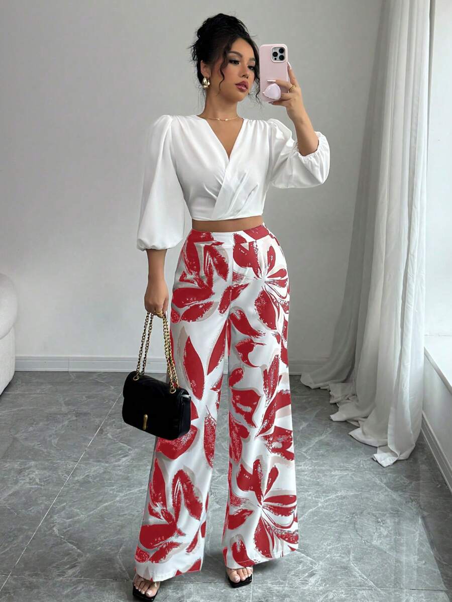 Elenzga Women Two Pieces Outfits For Daily Wear - Red - View 1