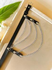 Women's Fashion Multi-Layer Chain Decor Waist Chain - Black - View 4