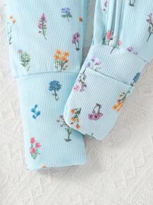 Infant Girls' Floral Collection Ribbed Digital Print Long Sleeve Footless Jumpsuit With Reversible Foot Cuffs - Multicolor - View 6