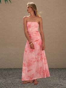 Lumivelle Women's Elegant Printed Bandeau Style Dress