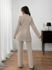 EURMUSE WOMEN ELEGANT SUIT SET WITH BELT DETAILED - Beige - View 2