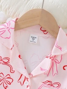 2件套女童休闲蝴蝶印花短袖开衫和短裤家居服 - 粉色 - 查看 5