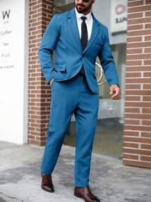 Calvornis Men's Plus Size Solid Color Jacket And Pants Suit