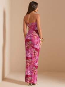 SHEIN BAE Strapless Floral Print Fitted Long Dress, Suitable For Summer Beach Vacation - Multicolor - View 2