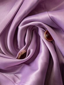 SHEIN Unity 大尺碼女款緞面單肩襯衫，大蝴蝶結裝飾 - 紫色 - 查看 5