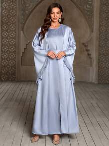 SHEIN Abito elegante da donna a tinta unita con spacco e parte esterna morbida - Blu - Visualizzare 6