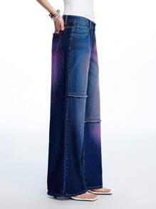 LYSMO Women's Pocketed Frayed Hem Wide Leg Loose Jeans - Dark Wash - View 5