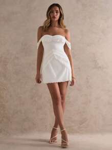 Glamine Vestido mini sexy fruncido de color blanco, vestido de playa, vestidos de verano para mujeres, vestido de fiesta de vacaciones y carnaval, atuendos para citas nocturnas, looks de verano para mujeres, vestidos de verano para mujeres, vestidos blancos para mujeres, vestidos de fiesta para mujeres, vestidos para mujeres, vestidos sueltos para mujeres, vestidos blancos para mujeres - Blanco - Ver 3