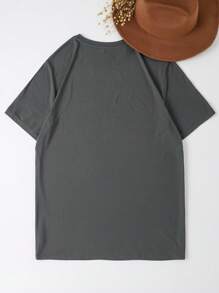 INAWLY Chaos Coordinator 标语灰色宽松休闲女式加大码 T 恤 - 深灰色 - 查看 2