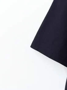 SHEIN LUNE Green Plus Size Summer Top Women's V-Neck Pocket T-Shirt Cotton - Navy Blue - View 3