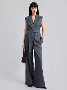 Ontre 2025 Autumn/Winter Women's Clothing, Fall/Winter Women's Wear, Back To School, Halloween, Christmas, Business Casual, Retro Dignified Elegant Versatile Basics, Nashville Apparel, Solid Color Vest, Pants, Suit Set, Gray Suit, Casual Urban, Minimalist Commuter, Unisex Suit, Vest Suit Set, Party Wear, Carnival, Teacher Outfit