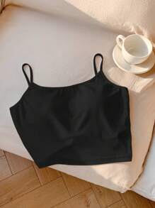Comfortcana Women's Casual Backless Camisole, Bra-Free, 95% Cotton - Black - View 2
