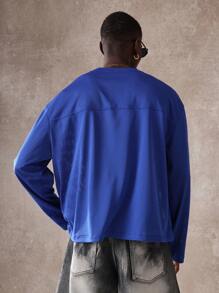 SUMWON 大学队号球衣长袖运动网眼 T 恤体育场学院制服运动街头服饰团队运动风格超大休闲编号 T 恤秋冬 2024 - 藍色 - 查看 2