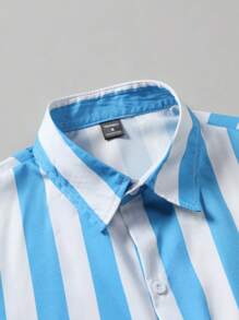 Manfinity Homme 男士条纹单排扣休闲/商务休闲短袖衬衫 男士夏季衬衫 男士夏季衬衫 男士夏季衬衫 男士夏季衬衫 - 彩色 - 查看 3