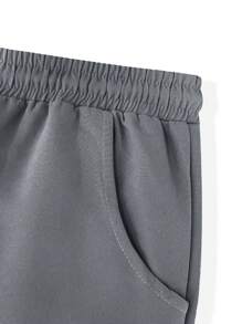 Manfinity Homme 男士休闲纯色抽绳斜口袋慢跑裤，秋季 - 深灰色 - 查看 5