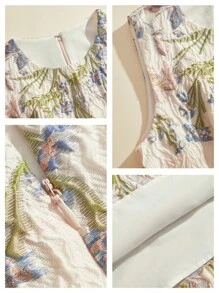 Anewsta Women's Elegant Romantic Date/Party Embroidered Floral Sleeveless Dress, Ideal For Spring & Summer, Casual Vacation, Festival, Wedding Guest - Apricot - View 5