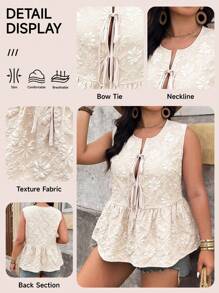 SHEIN LUNE Chemise casual sans manches avec nœud en jacquard unie, idéale pour les vacances, tailles plus