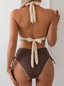 Swim Basics 2件套女士性感纹理撞色比基尼泳装套装