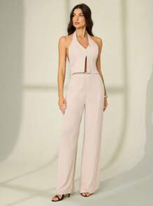 SHEIN Tall 女士两件套日常穿着套装，露背上衣和裤子