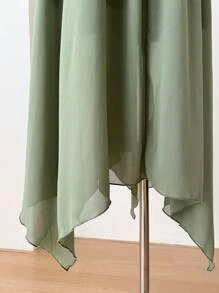 SHEIN Unity Plus Size Fashion Spaghetti Strap Dress For Women, Chic Waist Patchwork French Chiffon Summer Long Dress - Army Green - View 7