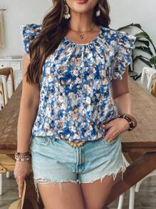 SHEIN VCAY Plus Size Short Sleeve Round Neck Fashionable Summer Shirt - Multicolor - View 1