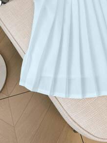 Franclia Elegant French Style White Chiffon Blouse With Ruffled Collar - Baby Blue - View 5