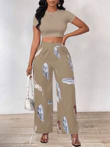 INAWLY Women Two Pieces Outfits For Daily Wear - Khaki - View 4