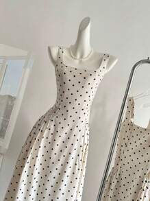 Chiquease 女士圆点印花褶皱方领无袖休闲中长连衣裙 - 彩色 - 查看 3