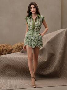 Anewsta Bộ đồ ren thêu sang trọng lấy cảm hứng từ phong cách cổ điển, thanh lịch cho mùa hè, lễ hội, ngày lễ, kỳ nghỉ, thường ngày, sang trọng, cổ điển, bãi biển - xanh quân đội - Xem 4