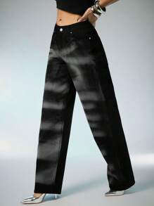 Denimoi Jeans in denim con gamba dritta, lavaggio astratto, jeans in denim con vestibilità comoda, moda streetstyle - nero - Visualizzare 1