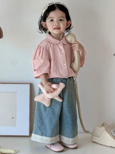 Dazy Kids 女童/婴幼儿休闲宽松梭织短袖上衣，夏季