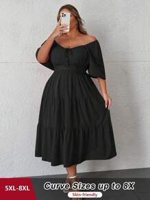 SHEIN CURVE+ Extra Plus Size Sweetheart Neck Ruffled Sleeve Dress For New Year Clothes Maxi Women Outfit