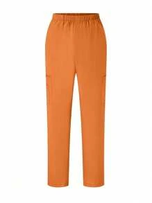 TaskEZ Set de uniforme de scrubs de unicolor con top de manga corta y pantalones - Naranja - Ver 4