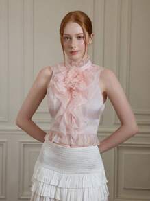 SHEIN MOD 梦幻浪漫粉色高领优雅宫廷背心，带有分层褶边 - 非常适合度假、约会、生日庆祝、下午茶和节日、夏季、海滩、度假、狂欢、乡村音乐会 - 粉色 - 查看 2