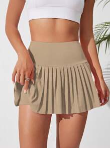 CourtClass 运动裙 - 纯色短裙，夏季时尚 - 卡其色 - 查看 4
