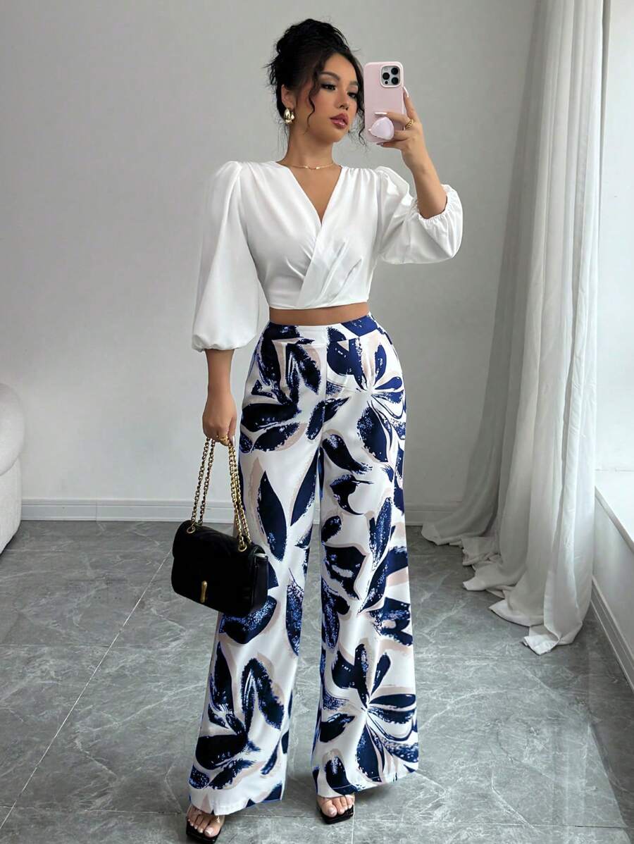 Elenzga Conjunto de dos piezas para mujer para uso diario - Azul - Ver 1