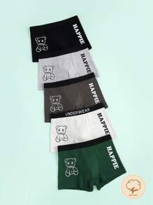 Set de 5 calzoncillos de algodón cómodos con estampado de oso lindo para niños pequeños