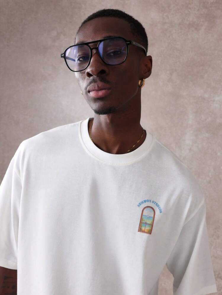 Lässiges Oversize-T-Shirt mit Fenstergrafik-Print