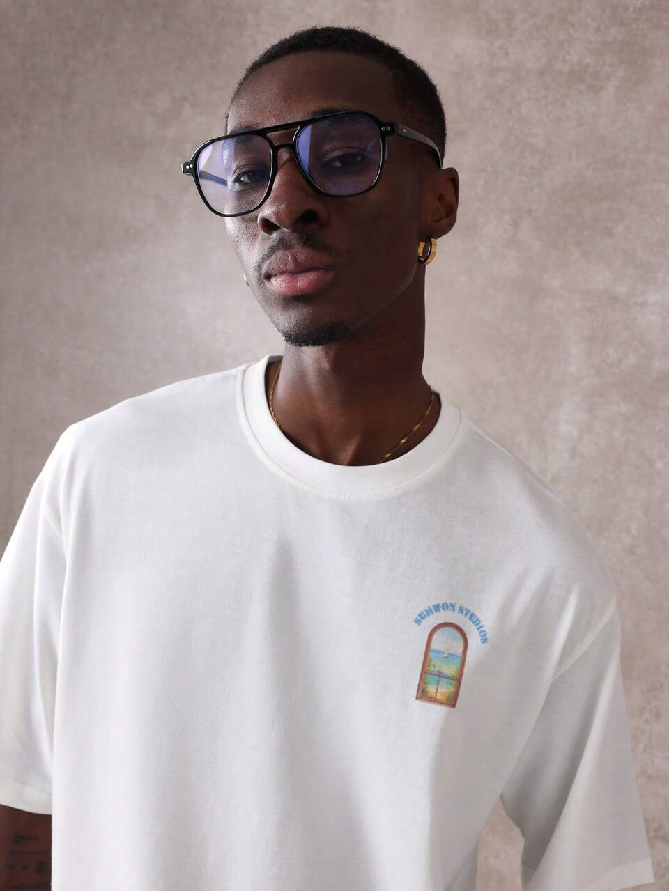 Maglietta estiva da spiaggia con stampa grafica vista mare, in jersey di cotone casual, oversize, per vacanze e relax, Studio Sumwon