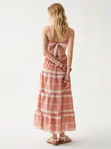 Florisole 女式优雅休闲度假波西米亚拼接露背细肩带长裙 - 粉色 - 查看 2