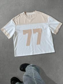 Manfinity EMRG Áo thun nam tay ngắn cổ chữ V in số, lưới vá - Nhiều màu - Xem 1