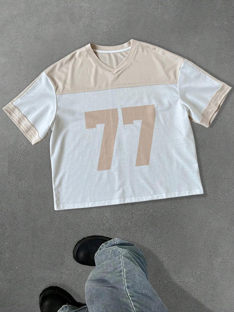 Manfinity EMRG Áo thun nam tay ngắn cổ chữ V in số, lưới vá - Nhiều màu - Xem 1