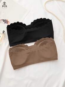 2pcs Women's Multicolor Bras, Front Closure Ruffled Push-Up Removable Padded Underwear - Multicolor - View 4