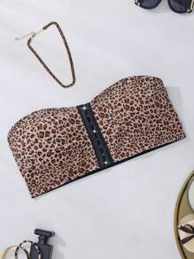 Bare Chapter Plus Size Non-Slip Strapless Sexy Leopard Front And Back One-Piece Bralette ClassicAnimalPrint - Multicolor - View 6