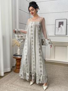 Yasmyna 女士时尚阿拉伯风格连衣裙，适合夏季 - 彩色 - 查看 2