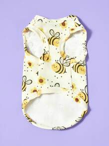 PETSIN 2 pezzi Pettorina unisex per animali domestici cane e gatto, a righe gialle con stampa simpatica cartone animato ape, comoda e traspirante