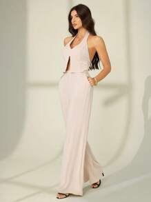 SHEIN Tall 女士两件套日常穿着套装，露背上衣和裤子