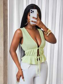 BamGleam حماالة نسائية بلون أحادي وملمس منسوج مع أشرطة - أصفر - مشاهدة 4